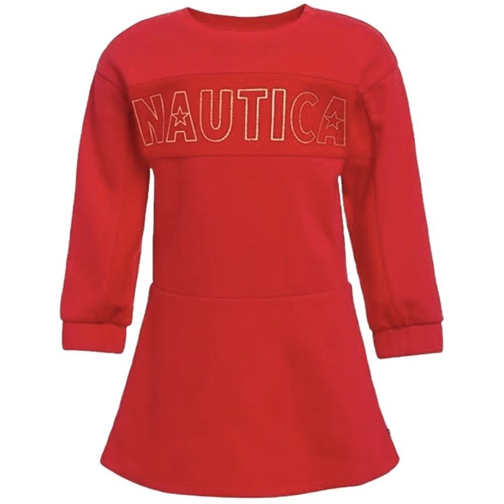 Nautica Toddler Red Fleece Long Sleeve Sweater Dress Size 2T